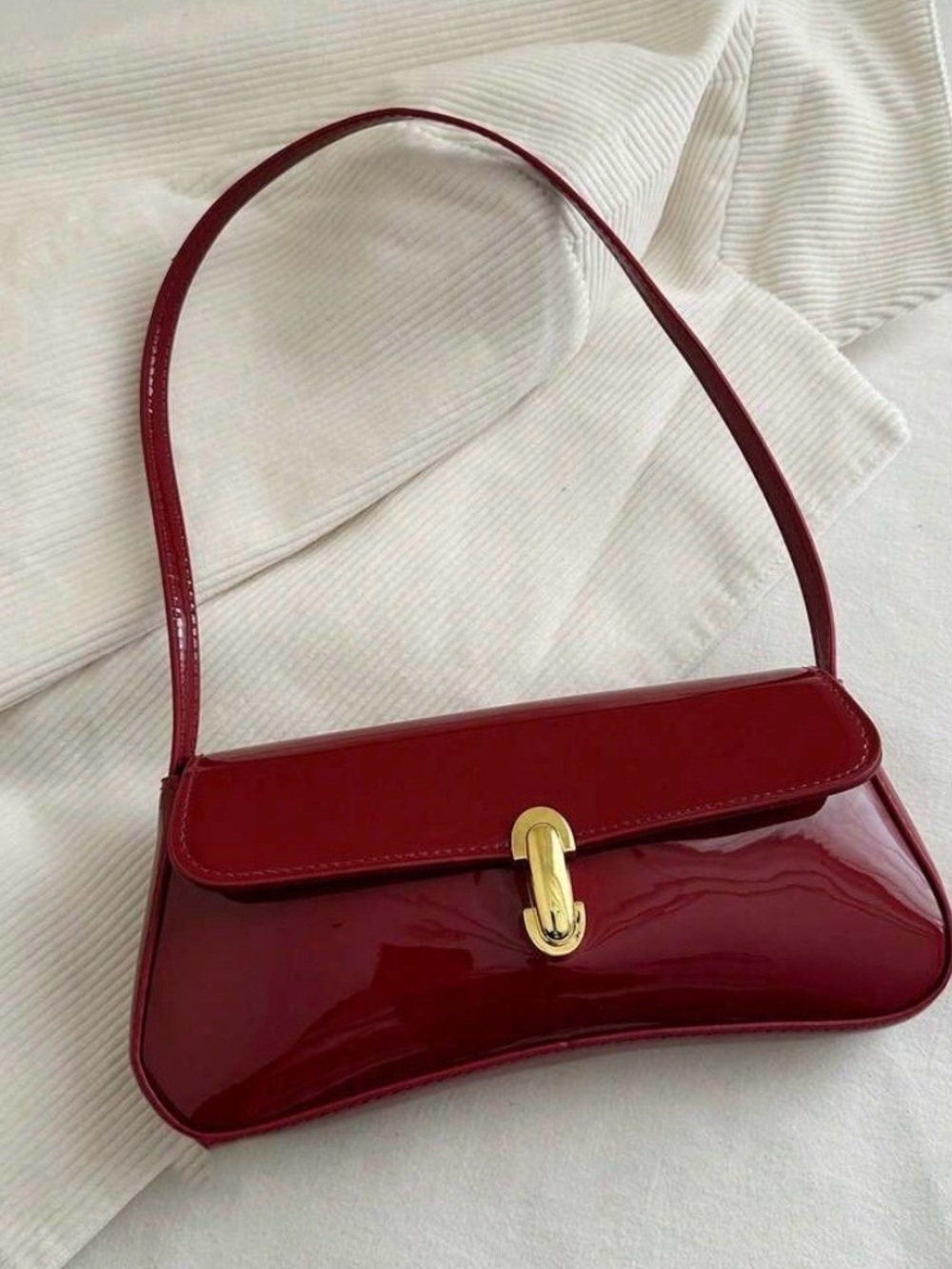 Classic Patent Leather Shoulder Bag in Deep Red - Women Bags
